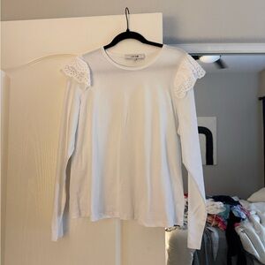 White Eyelet-Trim Long Sleeve Top